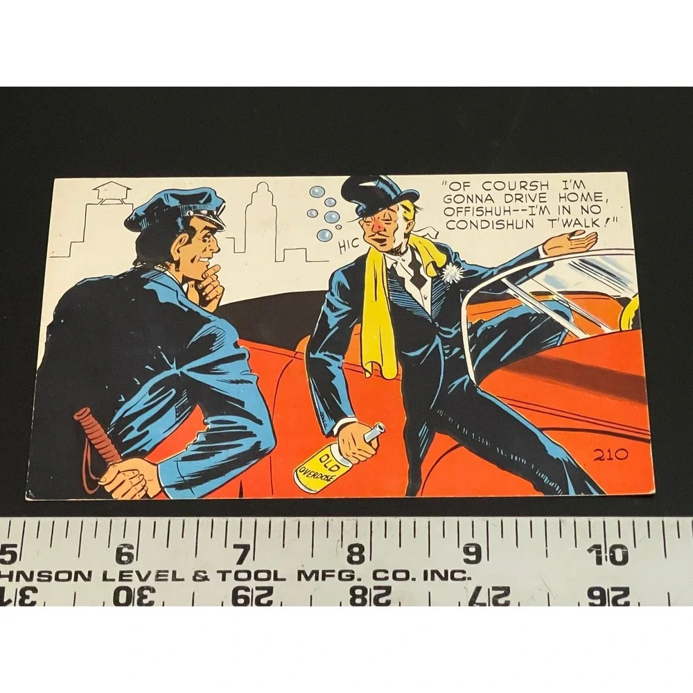 00706 Vintage Comicard by Clem Police Officer Man Driving Car Funny Art Postcard